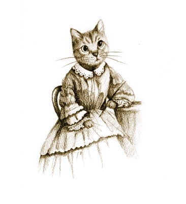 手紙を書く婦人猫